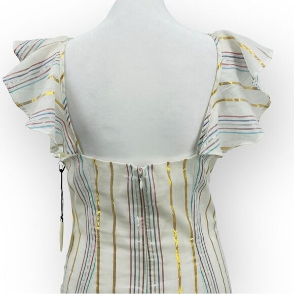 Anthropologie Tularosa Brittany Striped Ruffle Mini Dress in Marshmallow S NWT - Picture 10 of 13